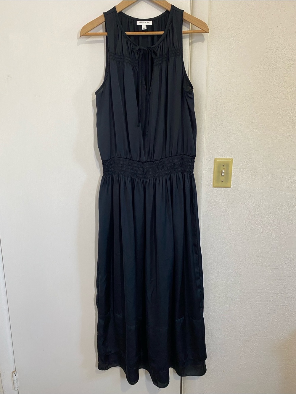Prologue Black Sleeveless Maxi Dress Smocked Waist Pockets Boho L